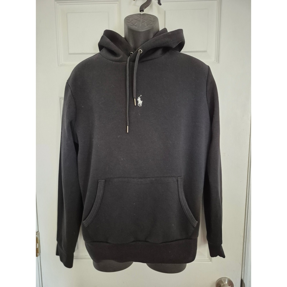 Polo Ralph Lauren Mens Black Fleece Pullover Hoodie White Pony Logo Size M